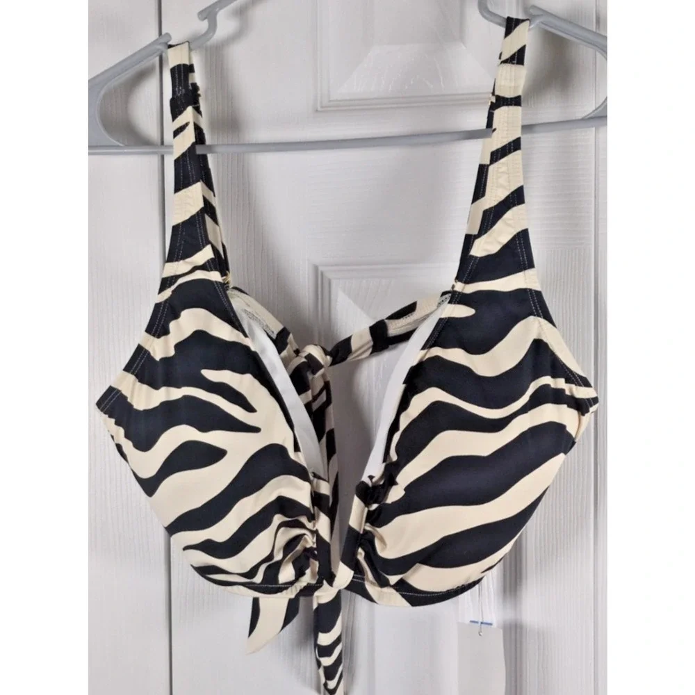 BLEU Rod Beattie El Morocco V-Wire D-Cup Bikini Top 38DD Black White Zebra Print